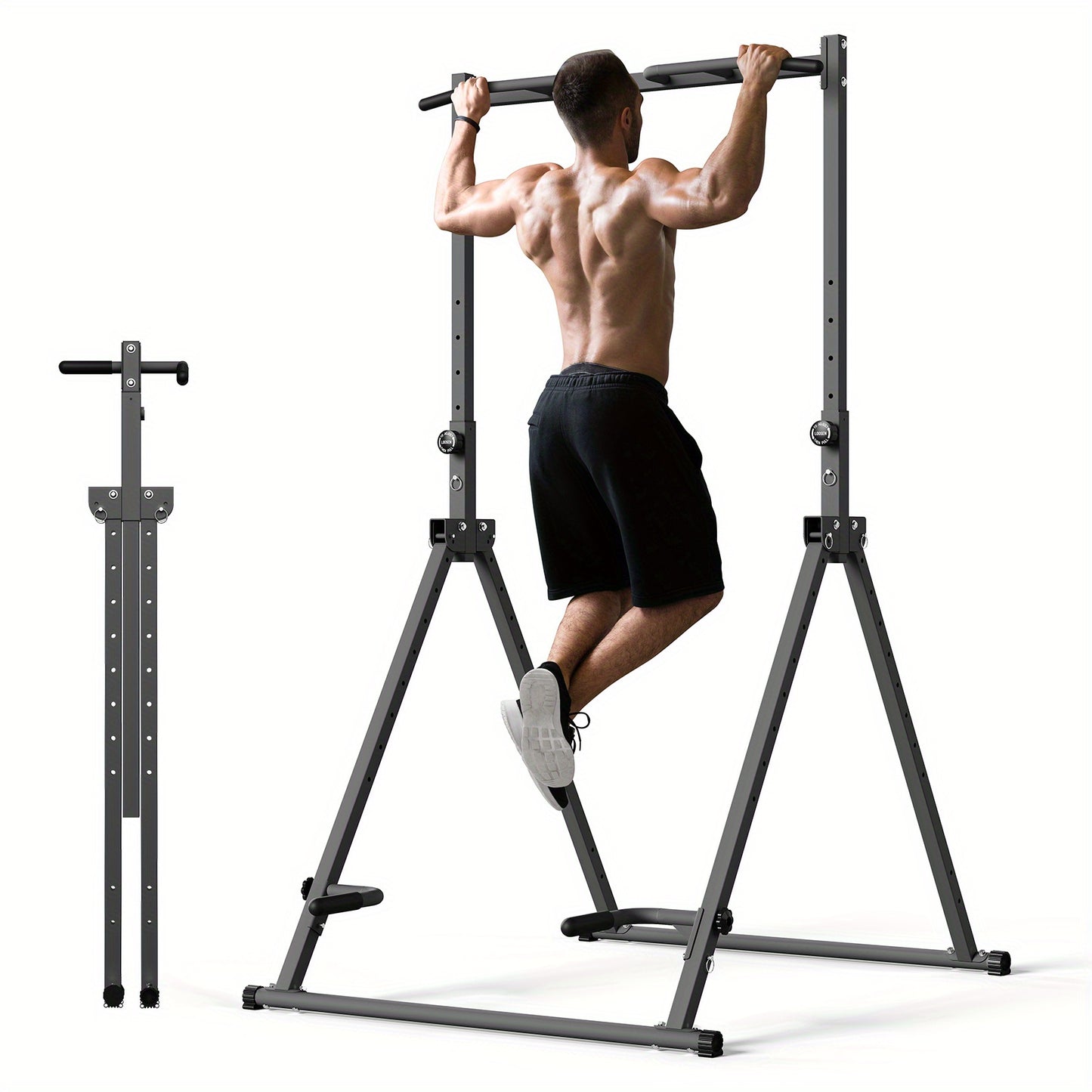 Power Tower – Krachtstation – Dipstation – Optrekstang – Fitnessstation – Inklapbaar En Verstelbaar – Stevig Koolstofstaal & Anti-Slip Rubber Voetjes