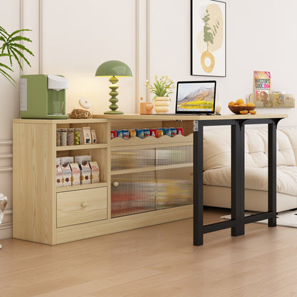 Inklapbare Eettafel – Opvouwbare Tafel – Uitklapbare Eettafel – Opbergbare Eettafel – 360° Draaibaar – Houten Blad Met Zwart Metalen Frame – Ruime Opbergruimte – Compact & Multifunctioneel