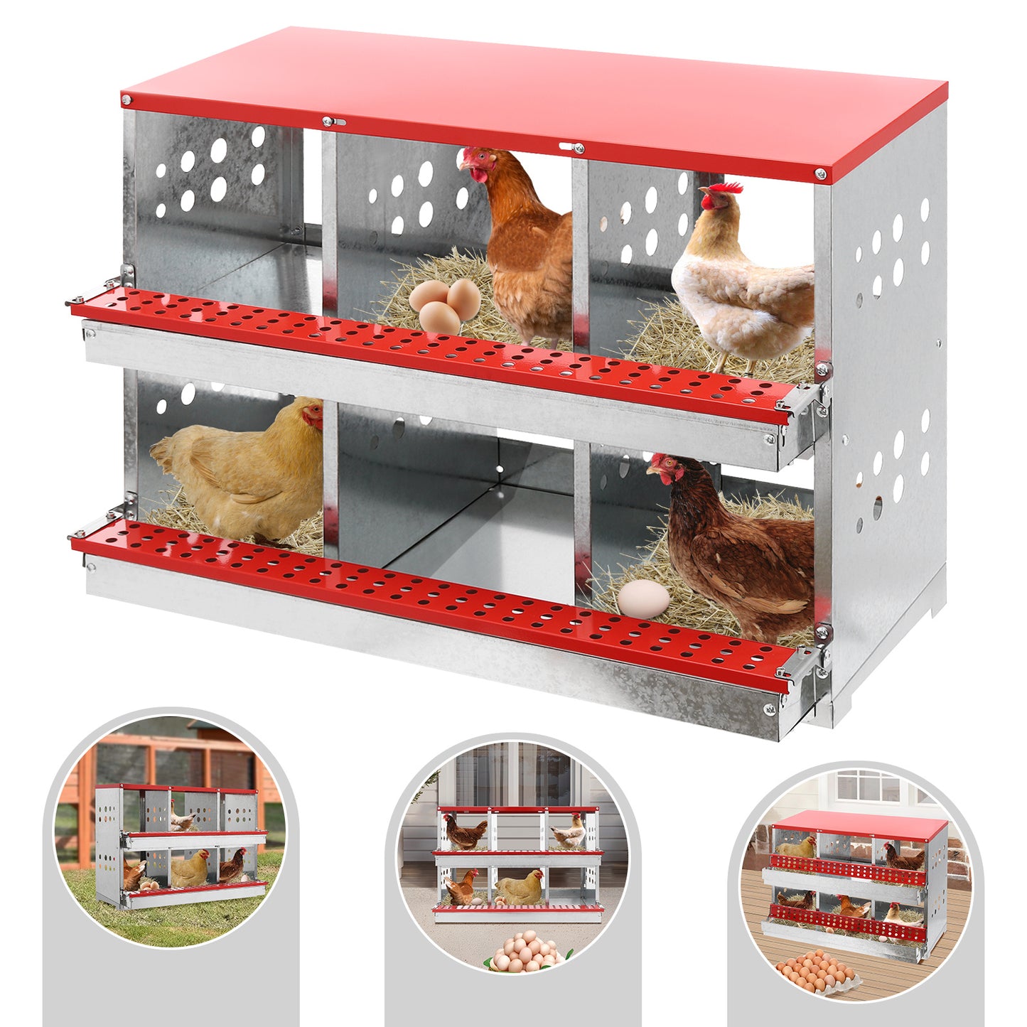 Kippenhoknestkasten – Kippennestkast – Nestkastje – Legnestkast – Kippenlegkast – 6 Compartimenten – Gegalvaniseerd Staal – Automatisch Eierrollen – Ventilatie – Duurzaam & Roestbestendig