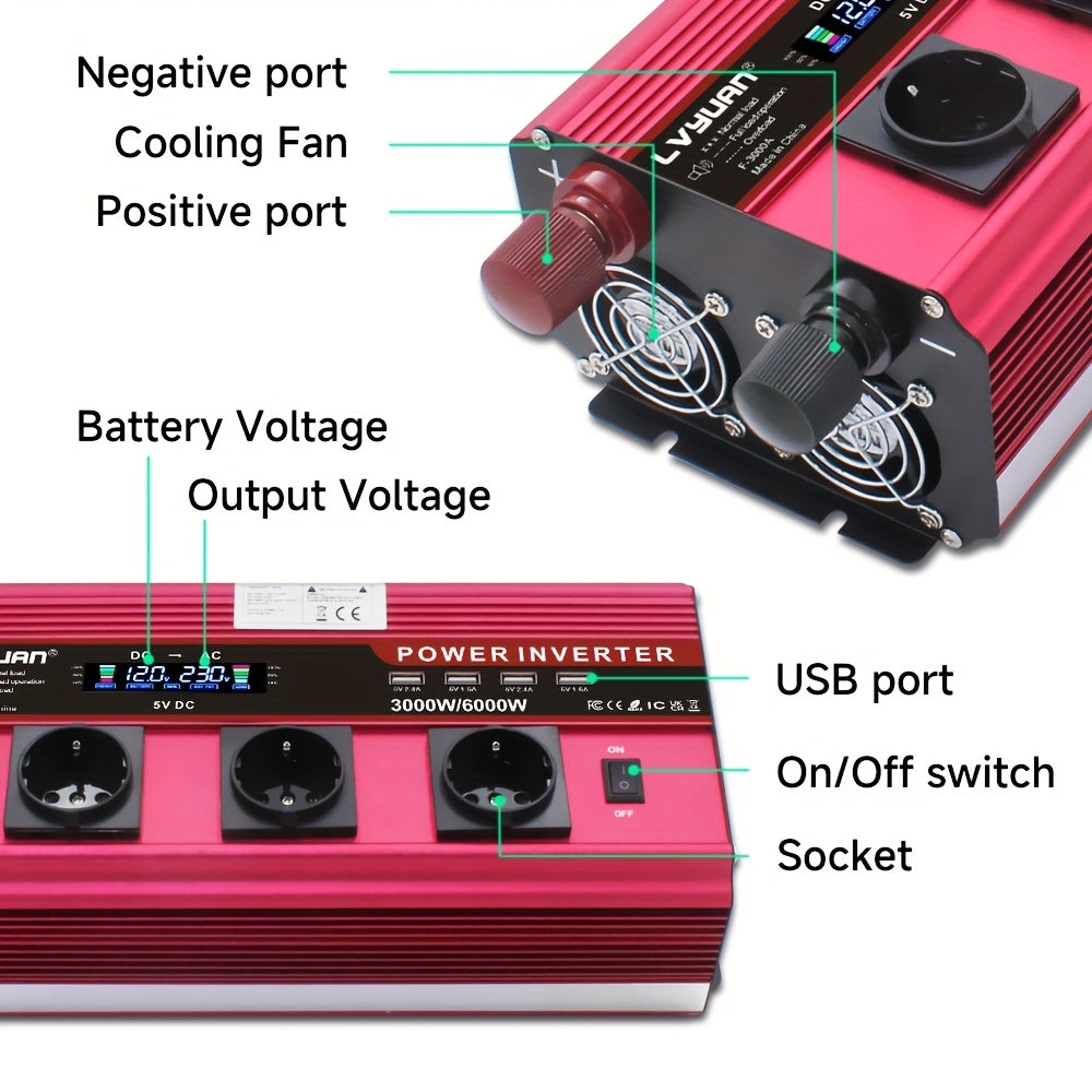 7000W Omvormer – Stroomomzetter – Spanning Converter – AC Inverter – Wisselstroomomzetter – Pure Sinusgolf – LCD Display – Compact & Duurzaam
