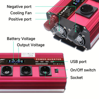7000W Omvormer – Stroomomzetter – Spanning Converter – AC Inverter – Wisselstroomomzetter – Pure Sinusgolf – LCD Display – Compact & Duurzaam