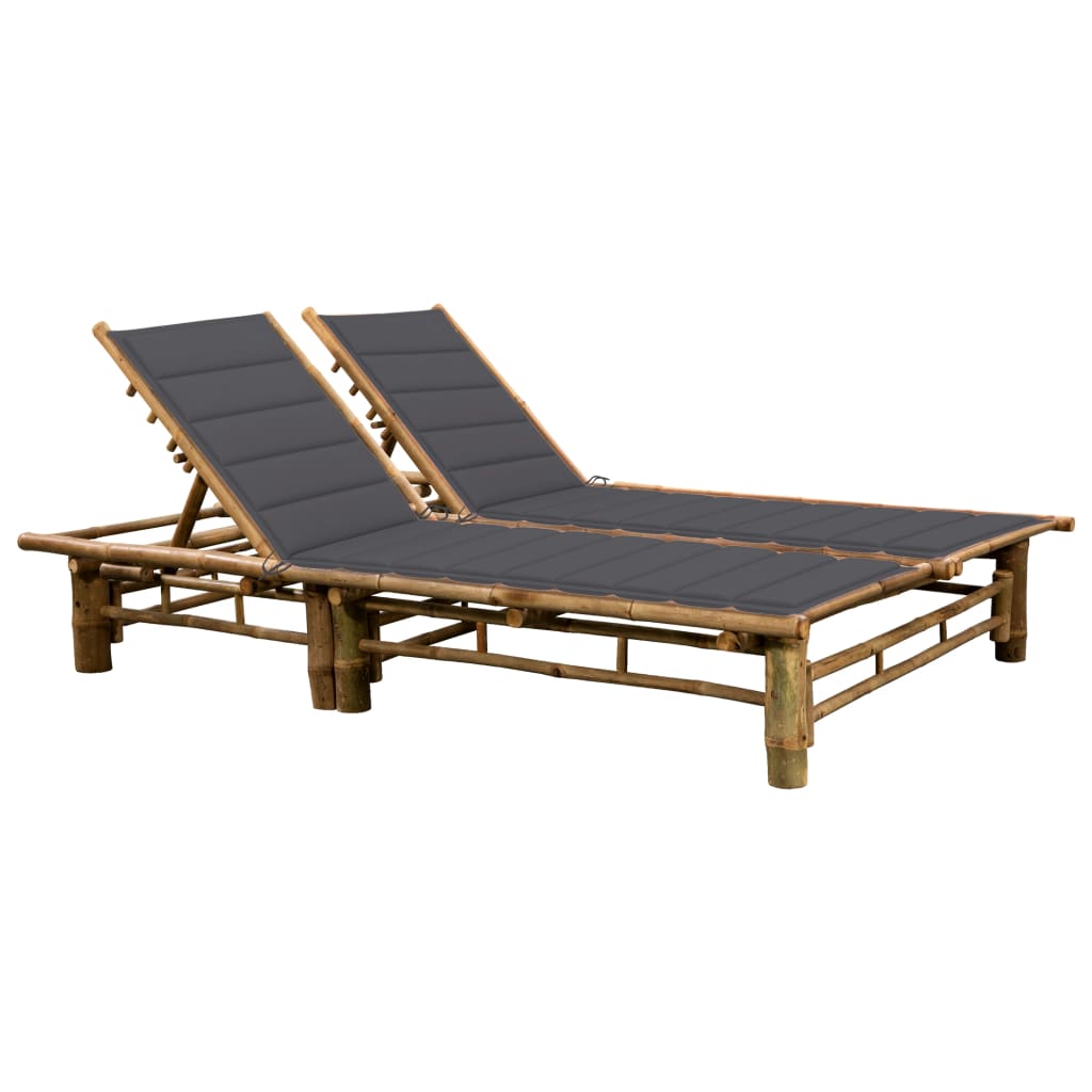 2-Persoons Lounger – Tuinbank – Ligstoel – Bamboe Stoel – Zitzak – Verstelbare Rugleuningen – Duurzaam Bamboe – Anthracite
