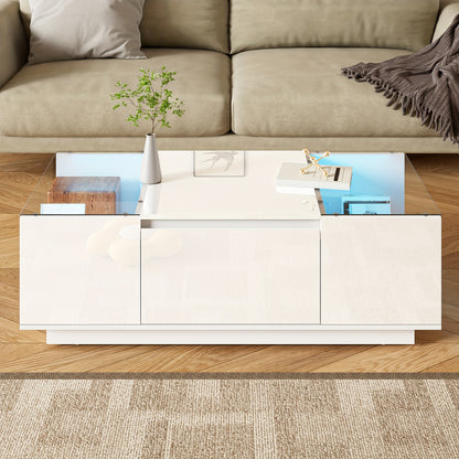 Salontafel – Koffietafel – Woonkamertafel – Bijzettafel – Tafel – Modern Minimalistisch – Glazen Blad & 2 Lades – Zwart of Wit Mat Ontwerp