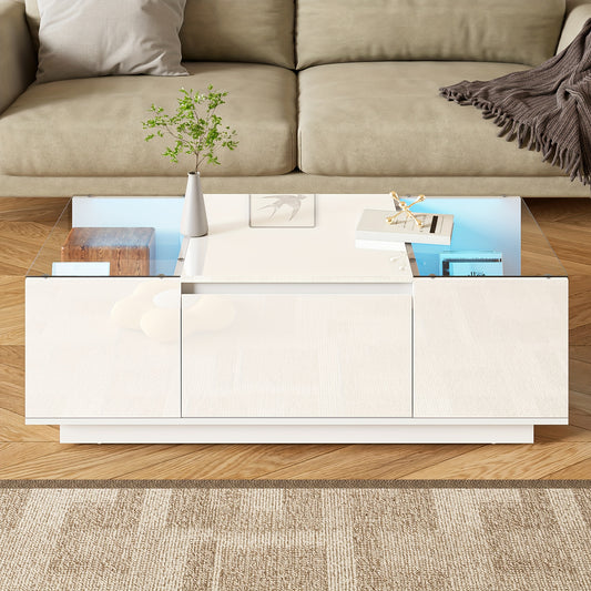 Salontafel – Koffietafel – Woonkamertafel – Bijzettafel – Tafel – Modern Minimalistisch – Glazen Blad & 2 Lades – Zwart of Wit Mat Ontwerp