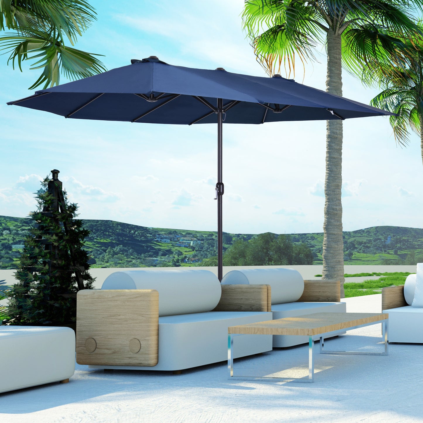 Parasol – Tuinparasol – Marktparasol – Dubbele Parasol – Terrasparasol – Handmatige Zwengel – Groot Ovaal 460x270 cm – Windbestendig Polyester