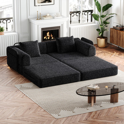 2-Zits Slaapbank – Slaapbank Met Chaise Lounge – Bedbank – Divan – Slaapbank Compact – Chenille Bekleding – Duurzaam Stevig Frame