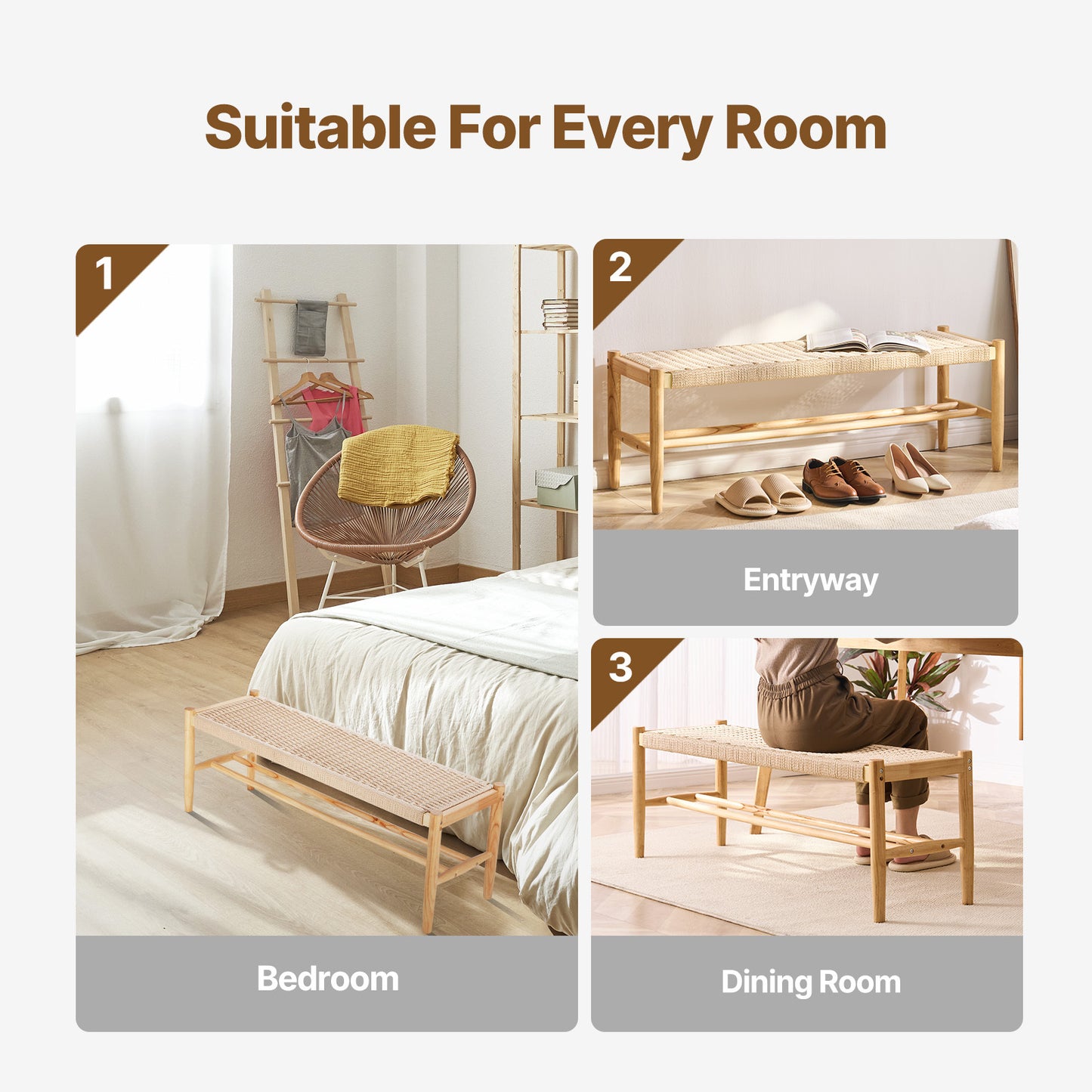 Rieten Bankje – Rieten Bank – Rotan Bank – Wicker Bankje – Houten Bank – Handgemaakt Hardhouten Frame – Geschikt Voor 2 Personen 120 cm