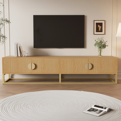 180cm Woodgrain TV Cabinet - Modern Dining Room Cabinet, 4 Doors, Semi-circular Pulls