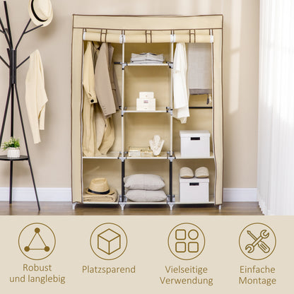 Stoffen Kledingkast – Opbertkast – Garderobekast – Kledingrek – Kledingopslag – Beige – Ruim Met 8 Planken & 2 Hangroedes – Stofwerend Non-Woven Materiaal
