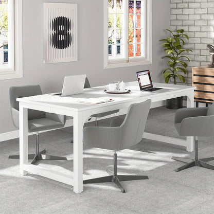 63-Inch Executive Desk, Large Office Computer Workstation with Thicken Frame in White for Home Office