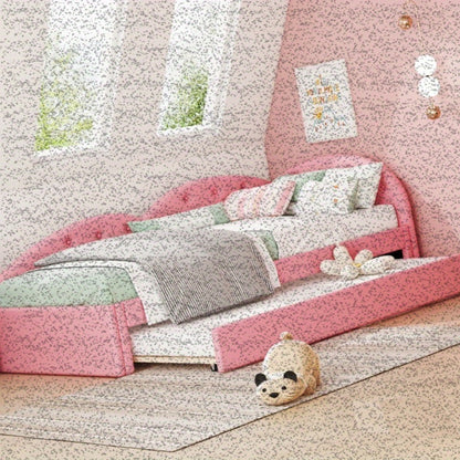 Slaapbank – Uitschuifbare Bedbank – Logeerbed – Bankbed – Bedbank 90x200 cm – Roze PU Leder – Modern Design – Handmatig Uitschuifbaar