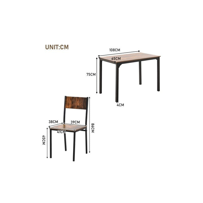 Eettafelset – Eettafel Met Stoelen – Diningset – Keukentafelset – Industrieel Design – Vintage Bruin – Ruimtebesparend Ontwerp – MDF Tafelblad Met Metaal Frame