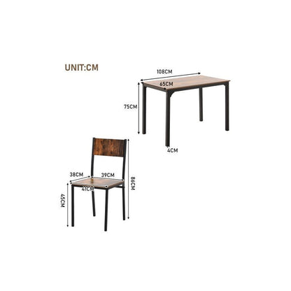 Eettafelset – Eettafel Met Stoelen – Diningset – Keukentafelset – Industrieel Design – Vintage Bruin – Ruimtebesparend Ontwerp – MDF Tafelblad Met Metaal Frame