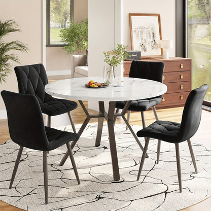 Modern And Stylish Round Marble Dining Table (1 Meter In Diameter) And Black X-shaped Coffee Table with Metal Supports for Stability And Durability, A Must-have for A Stylish Home.