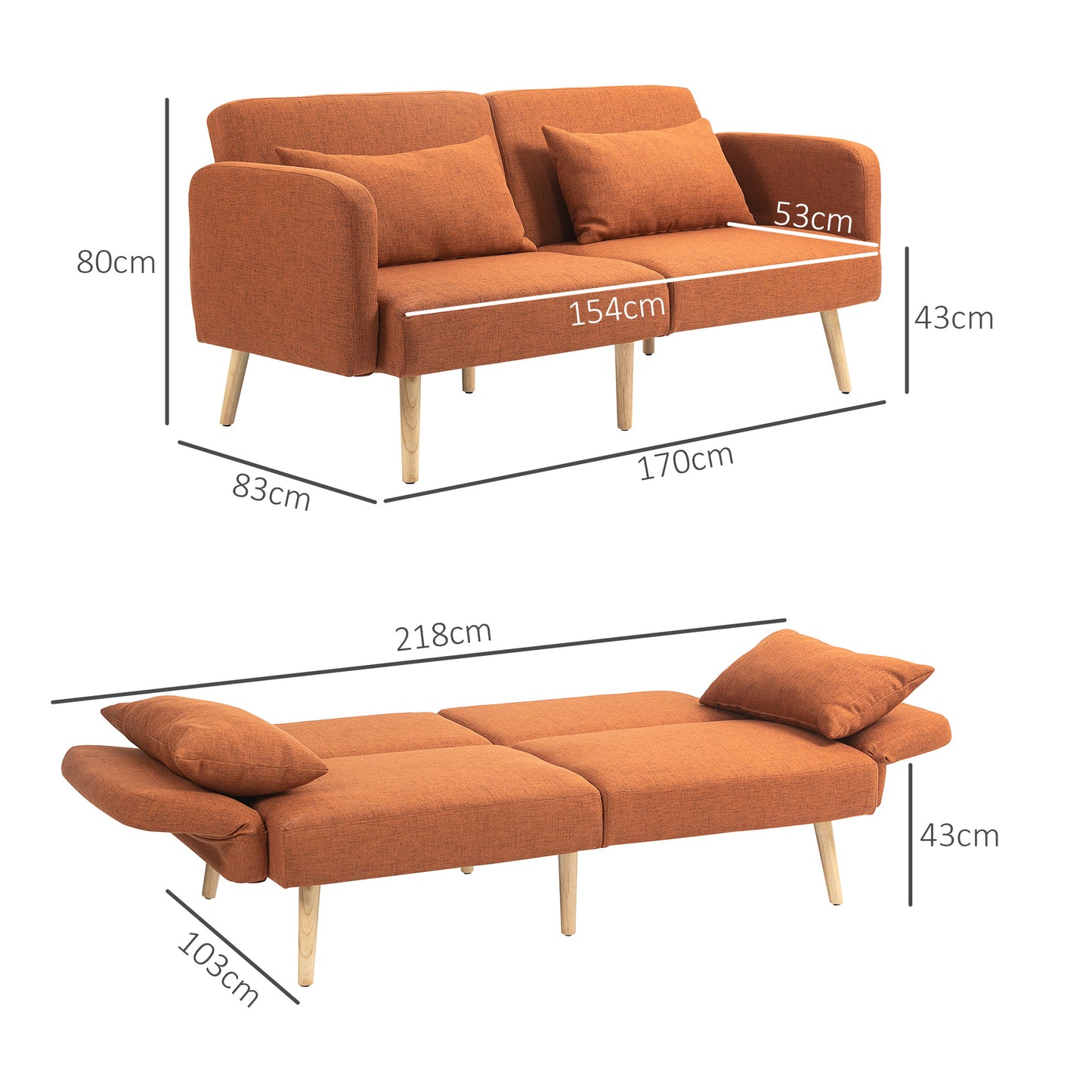 3-Zits Slaapbank – Bedbank – Slaapbankje – Slaapfauteuil – Clic-Clac Bank – Verstelbare Rugleuning en Armleuningen – Ademende Linnenstof Kastanjebruin