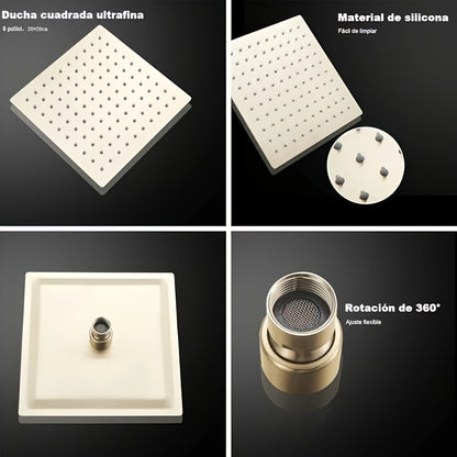 Douche Systeem – Douchekolom – Douchepaneel – Doucheplank – Wanddouche – Geborsteld Goud – Stevig Metaal – Ingebouwde Kraan