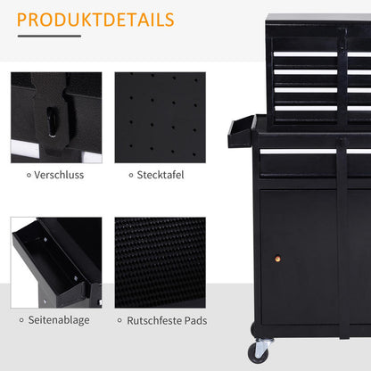 DURHAND workshop trolley tool cabinet tool box with 5 drawers 360° wheels metal 60 x 28 x 104.5cm tool box, Large Tool Box, Tool Bag, Garage Organization, Workshop Storage, Sturdy Construction, Industrial Design, Durable Met