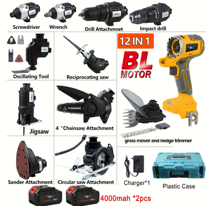 Accuboormachine – Schroefboormachine – Boormachine – Klopboormachine – Accuschroevendraaier – 8V Brushless Motor – 12-Delige Draadloze Gereedschapsset Met 2.0Ah Lithium Batterij