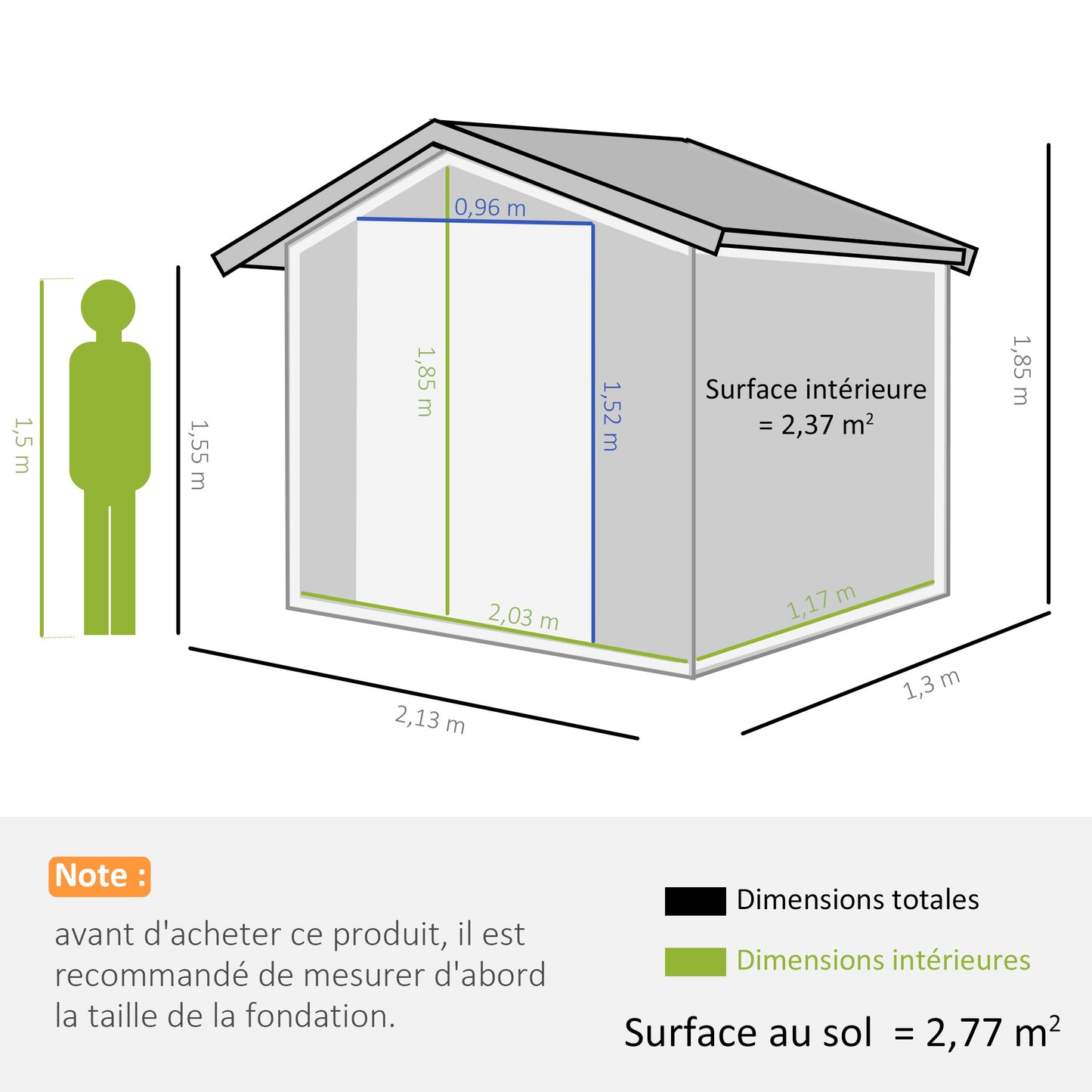 Tuinhuisje – Tuinkast – Gereedschapsschuur – Tuinschuur – Berging – Gegalvaniseerd Staal – Schuine Dakbedekking – 2,5 m² Ruimte – Dubbele Afsluitbare Deuren