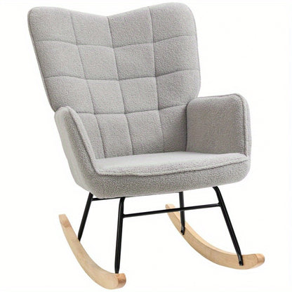 Schommelstoel – Schommelstoel Met Armleuning – Draaistoel – Relaxstoel – Lounge Stoel – Lichtgrijs Berbervlies – Ergonomisch Comfort – Stevig Stalen Frame 120 Kg