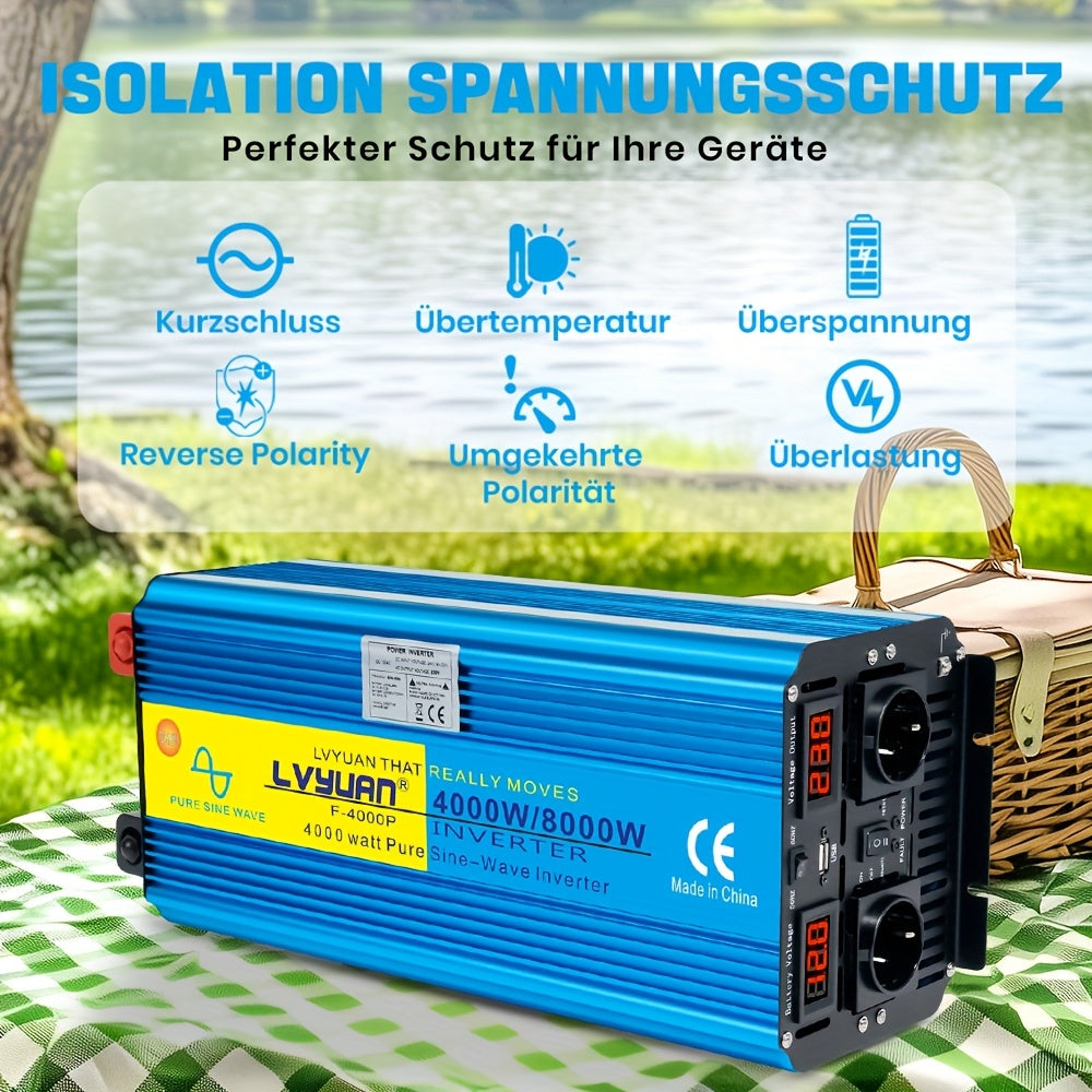 LVYUAN Pure Sine Wave 4000W Power Inverter, 4000W Rated Power Car Electronic Inverter, 8000W (Peak) Power Converter, Car Household High Power Outdoor Camping Emergency Backup Convert Highly Efficient And Stable Compatible Wit