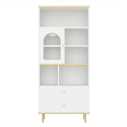 Boekenkast – Boekenrek – Opbergkast – Vakkenkast – Stellingkast – Wit – Transparante Deuren – Geruisloze Laden – 78x36x180 cm – Metalen Voet – Vrijstaand Design
