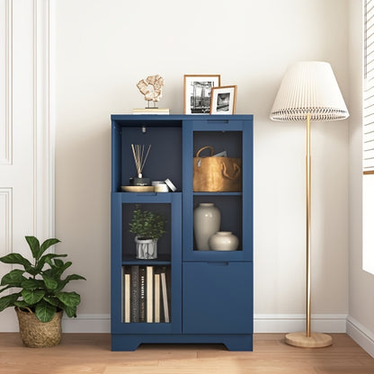 Modern Metal Sideboard Storage Cabinet with Glass Doors & Drawers - Black Freestanding Floor Cabinet, 68.58cm Height, Open & Closed Storage for Living Room, Bedroom, Dining Room, Cabinet Storage, Home Organization, Contempora