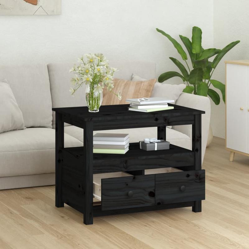 Coffee table 71x49x55cm solid pinewood black Removable, suitable for indoor use and suitable for all seasons, Living Room Furniture, Seasonal Furniture, Stylish Decor, Contemporary Furniture, Quality Craftsmanship, Pinewood W