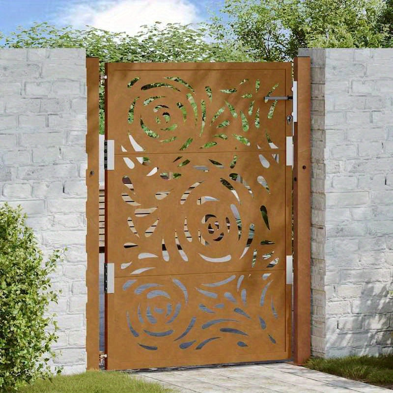 Metalen sierpoort – Tuinpoort – Sierhek – Terraspoort – Buitenpoort – Bruin – Weerbestendig staal – 105x130 cm