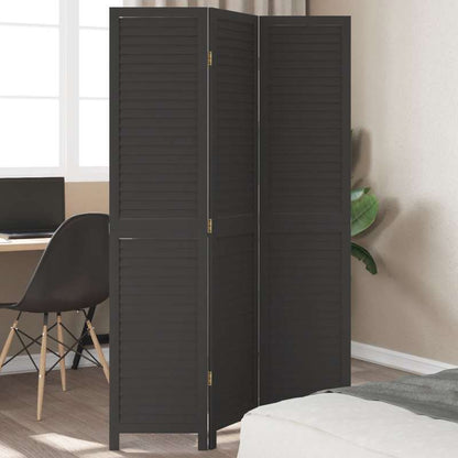 Room Divider with 3 Panels Made of Solid Black Paulownia Wood