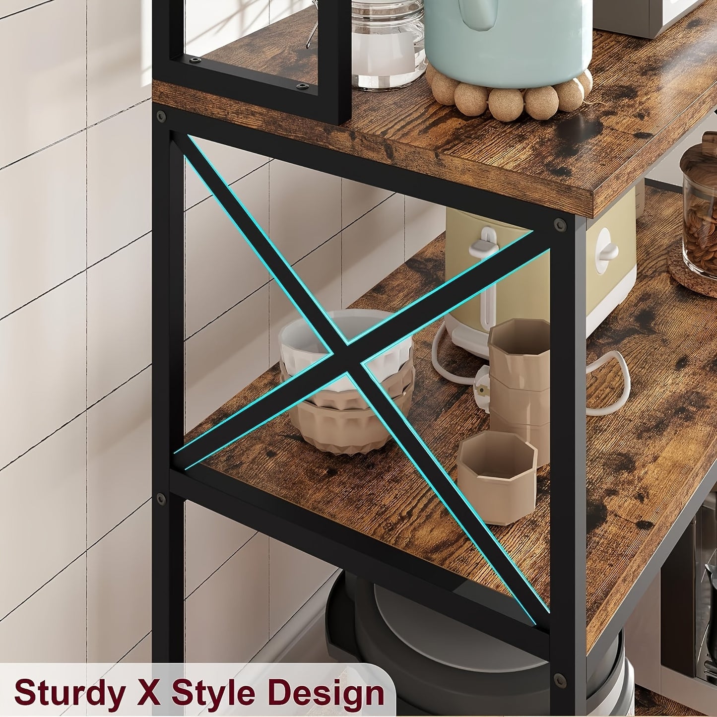 Keukeneiland – Keukenkast – Keukentrolley – Kookeiland – Servicewagen – Industrieel Design – 5 Niveaus Met 6 Haken – Robuust Met MDF En Metaal - Vintage Bruin