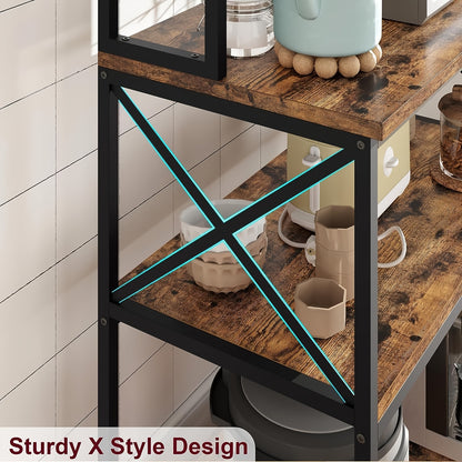 Keukeneiland – Keukenkast – Keukentrolley – Kookeiland – Servicewagen – Industrieel Design – 5 Niveaus Met 6 Haken – Robuust Met MDF En Metaal - Vintage Bruin