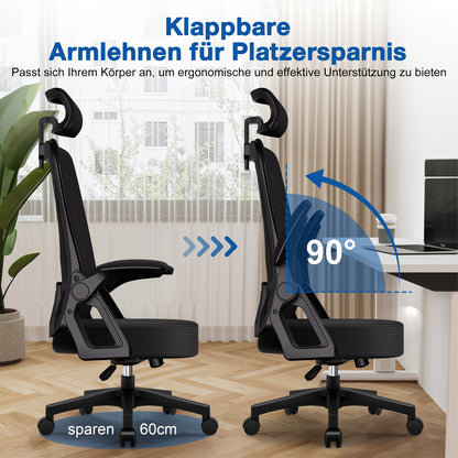 Ergonomic Office Chair with Adjustable Lumbar Support & Headrest, Folding Armrests, Foam Seat Suitable for & - Heavy-Duty, Assembly, Compatible for s (Desk Chair)