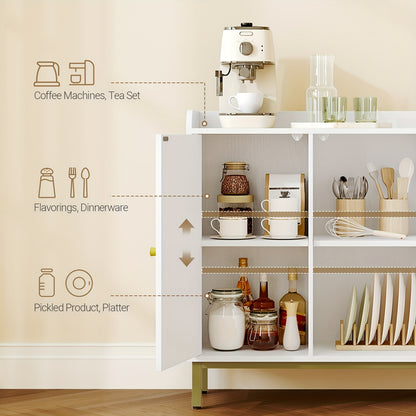Sideboard – Opbergkast – Dressoir – Keukenkast – Woonkamerkast – Witte Sideboard Met 3 Gebogen Deuren – Verstelbare Planken En Gouden Handgrepen – 30x100x80,5 cm FSC MDF