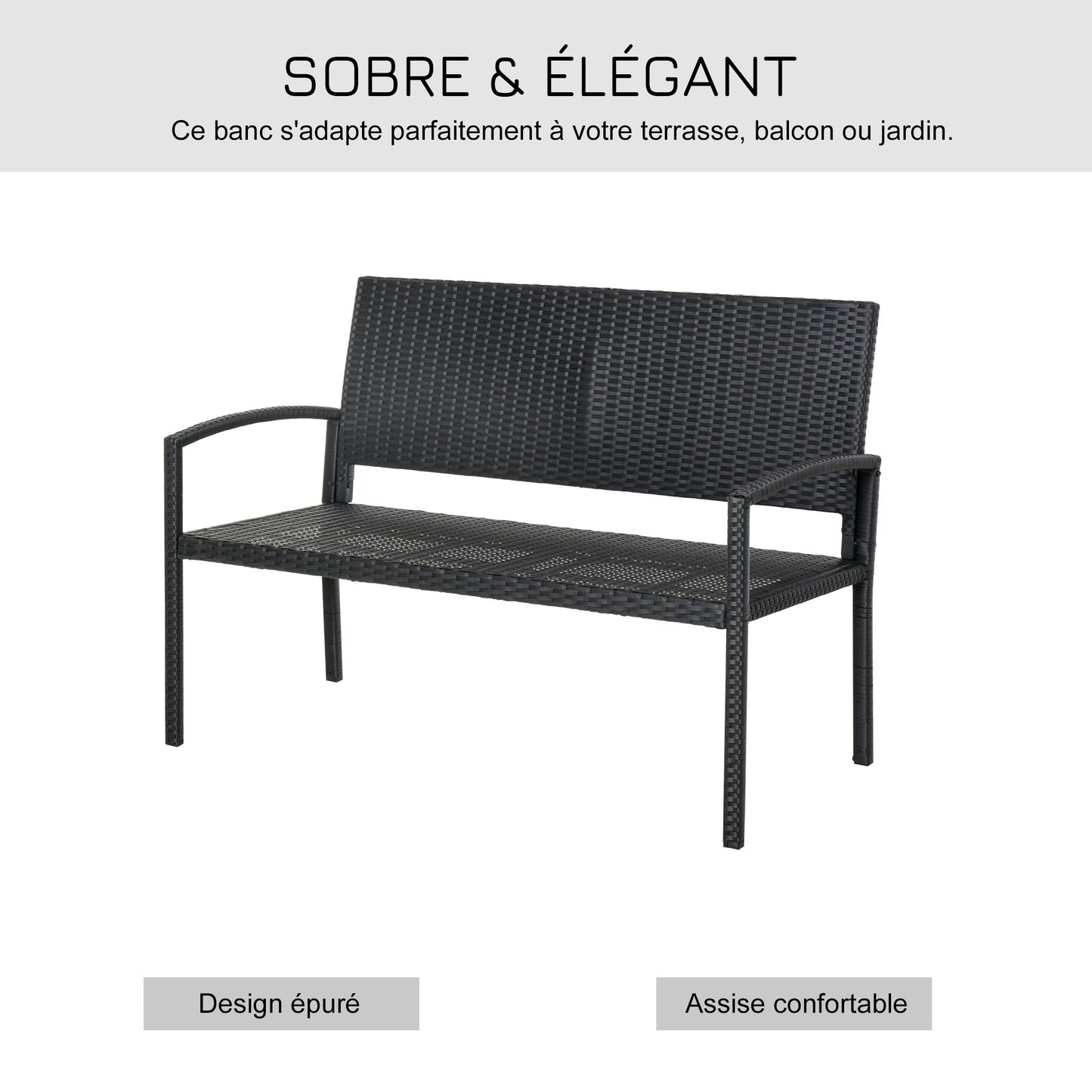 Tuinbank – Buitenbank – Tuinmeubel – Loungebank – Balkonbank – Zwart – Voor 2 Personen – Weerbestendig Epoxy Stalen Frame