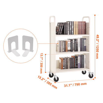 Boekwagen – Boekenwagen – Transportwagen – Bibliotheekwagen – Karretje – Stevige Koolstofstaal Constructie – 150 kg Draagkracht Met 360° Zwenkwielen en Remfunctie