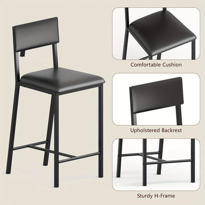 Eettafelset 2 Personen – Compacte Tafelset – Keukenmeubel – Stoelset – Kleine Ruimte – Counterhoogte Tafel – Met Opbergruimte – Zwart Metaal MDF