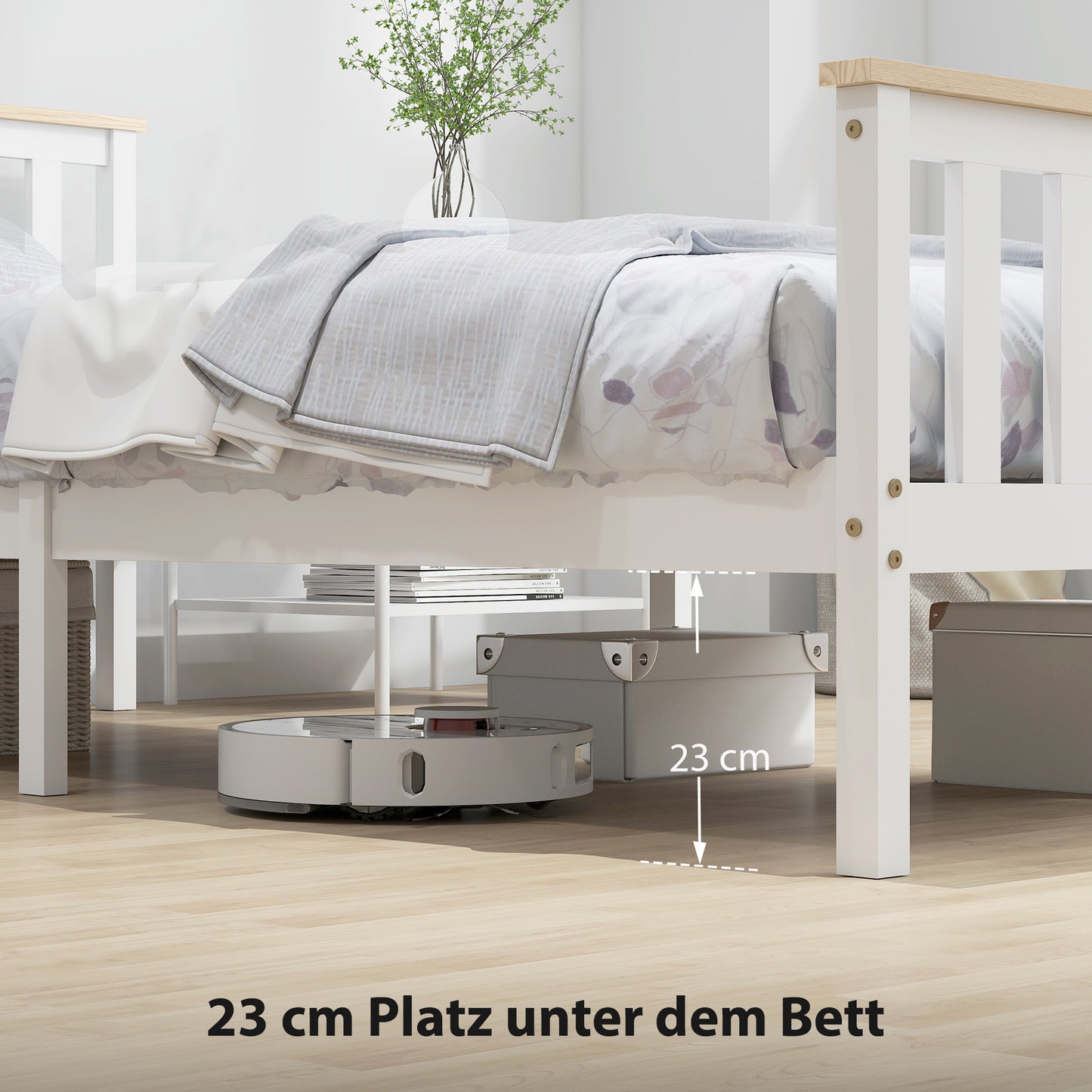 Bedframe Eenpersoonsbed – Eenpersoonsbed – Houten Bed – Kinderbed – Bedombouw – Natuurlijk Hout – Wit Gelakt – Met Opbergruimte Onderbed