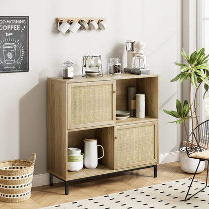 Wicker Opbergkast – Wicker Kast – Opbergmeubel – Keukenkast – Dressoir – Compacte Afmetingen 102x30x95 cm – Duurzaam Wicker Met Metaal