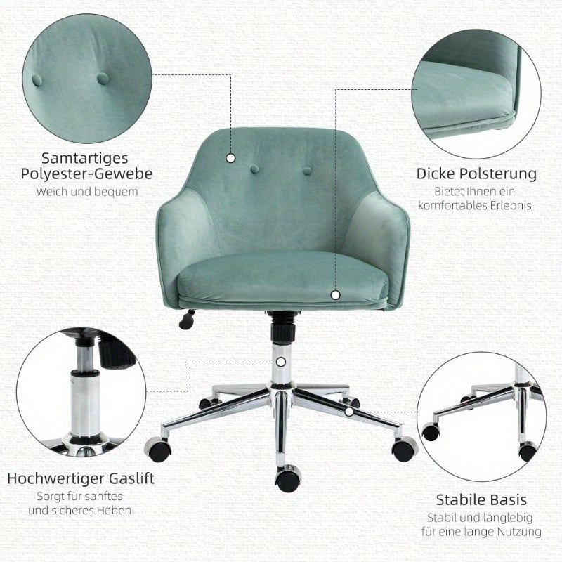 Retro bureaustoel – Bureaustoel – Werkstoel – Draaistoel – Studiebureaustoel – Groene stoffen bekleding – Verstelbare kantelfunctie – 360 graden draaibaar