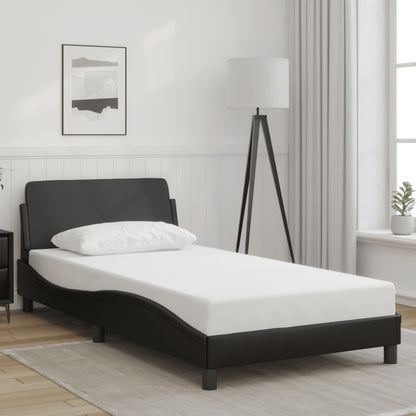 Bed frame with headboard black 100x200 cm faux leather with Slat Support Platform Bed Frame Suitable for Mattress Size 100 x 200 cm (without mattress) for Bedroom