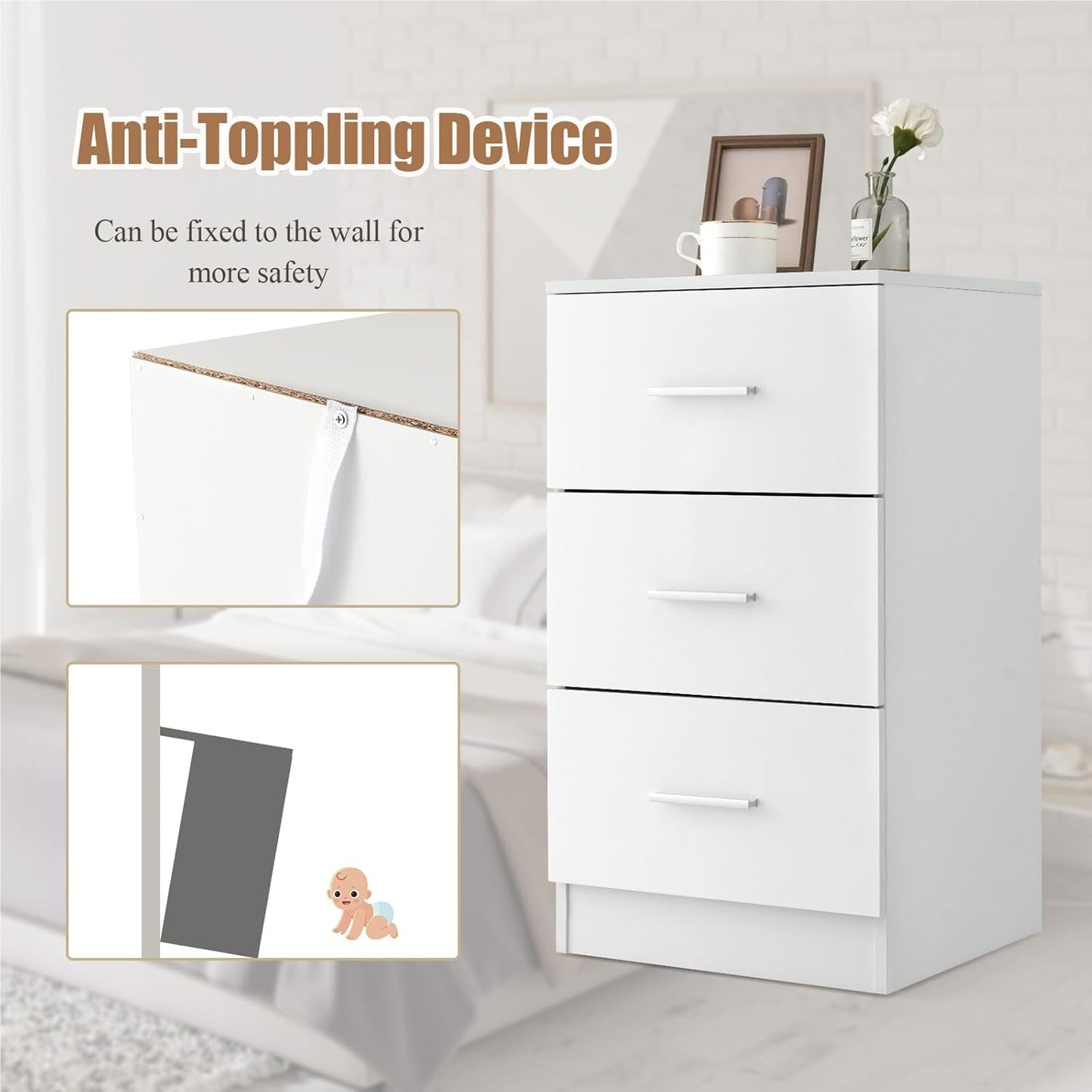 Nachtkastje – Bedkastje – Bedtafeltje – Ladenkastje – Ladekast – Set Van 2 – Hout – 3 Lades – Compact Formaat – Duurzaam Material