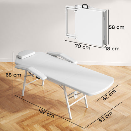 Massagetafel – Draagbare Massagebank – Ontspanningstafel – Therapiebed – Inklapbare Tafel – Verstelbare Rugleuning – Stevig Stalen Frame – Wit Kunstleer Met 4cm Foam