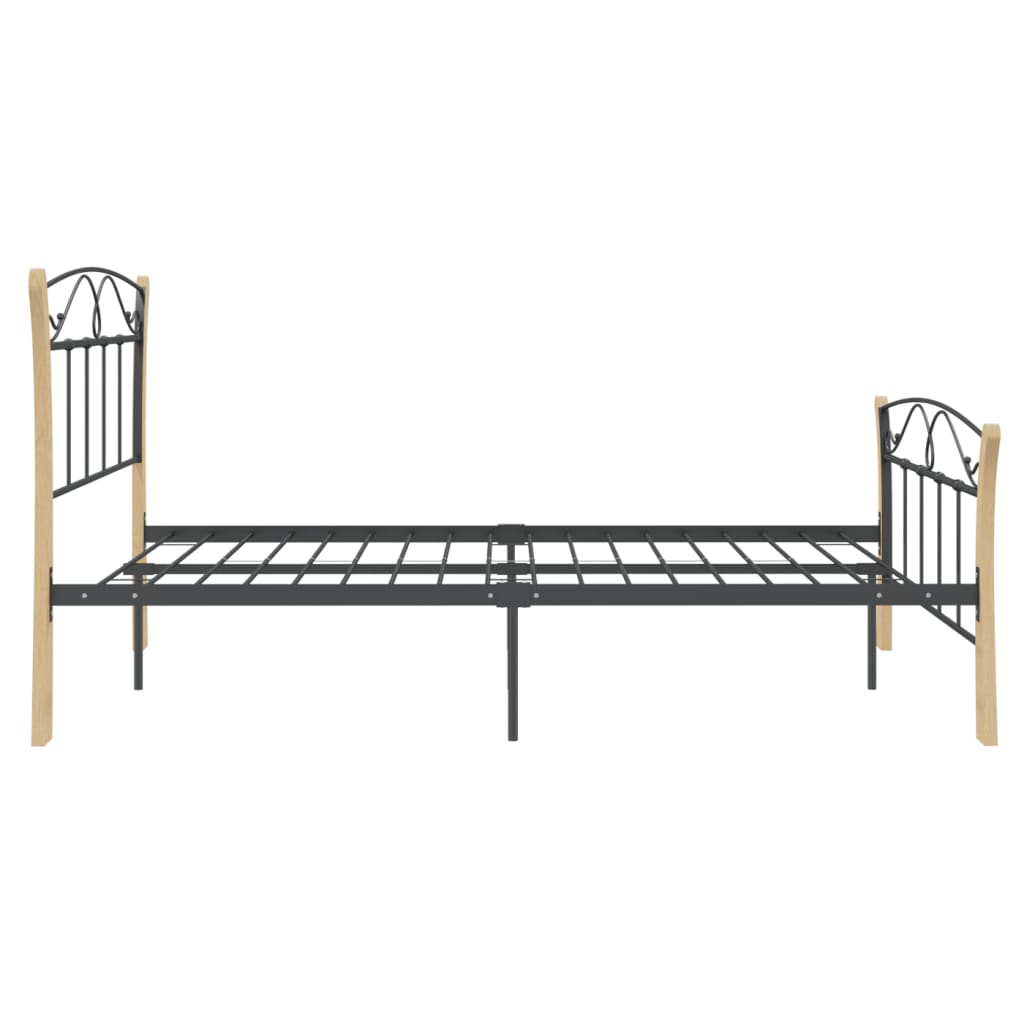 Bedframe – Bedframe Metalen Frame – Tweepersoonsbed – Bedombouw – Slaapbank – 120x200 cm – Gepoedercoat Staal – Donker Hout Accent
