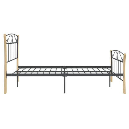 Bedframe – Bedframe Metalen Frame – Tweepersoonsbed – Bedombouw – Slaapbank – 120x200 cm – Gepoedercoat Staal – Donker Hout Accent