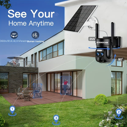 Beveiligingscamera – Bewakingscamera – Camerabewaking – Buitencamera – 4x 3MP PTZ 2K Resolutie – Solar Paneel & Kleurennachtzicht