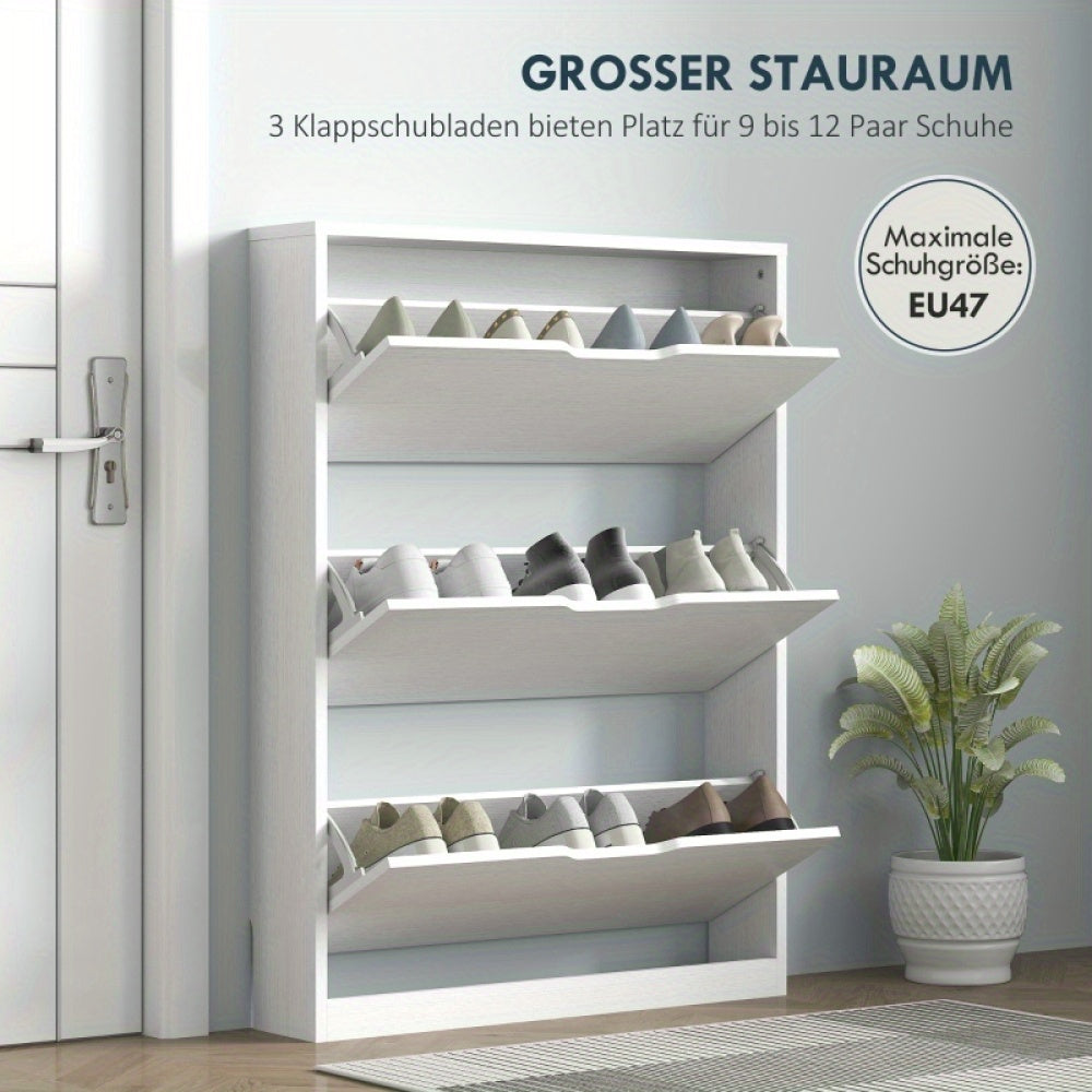 Schoenenkast – Schoenenrek – Schoenkast – Schoenenopberger – Opbergkast – Smal Design – 3 Deuren Met Schoenhelling – Ruimtebesparend 80x17x108 cm – Wit Gerecycled Hout