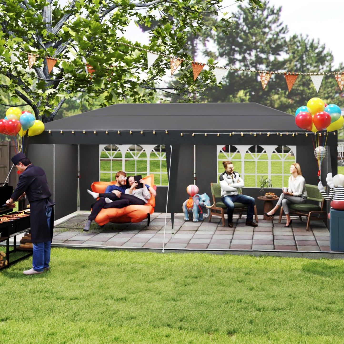 Partytent – Paviljoen – Tuintent – Feesttent – Opvouwbare Tent – 3x6m – Waterdicht Oxford Polyester – Stabiel Gecoat Stalen Frame