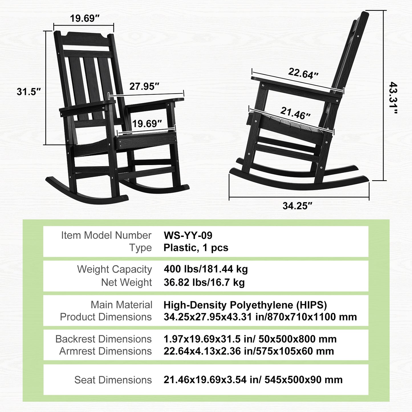 Schommelstoel Buiten – Schommelstoel Tuin – Patio Stoel – Veranda Stoel – Balkon Stoel – Weerbestendig HIPS Materiaal – Ergonomisch Comfort Met 5° Hellingshoek