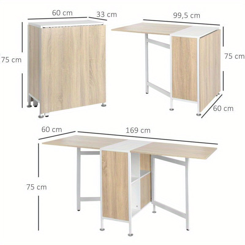 Landelijke Eettafel – Eettafel Met Bijzettafels – Compacte Tafel – Keukentafel – Woonkamertafel – Snelle Montage – Robuuste Metalen Poten